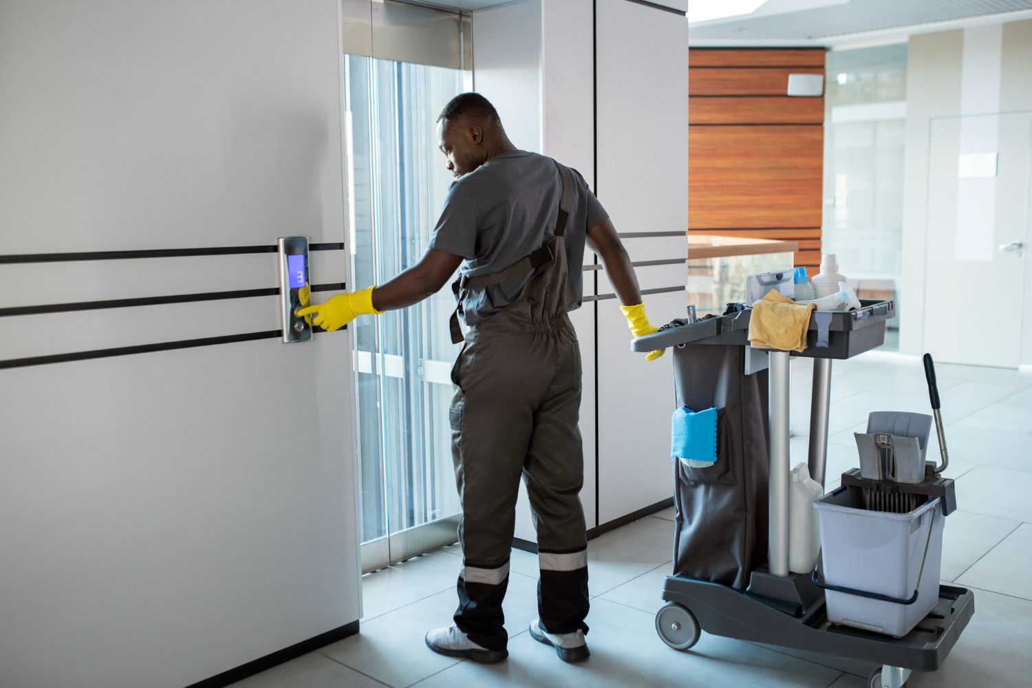 Office being professionally cleaned